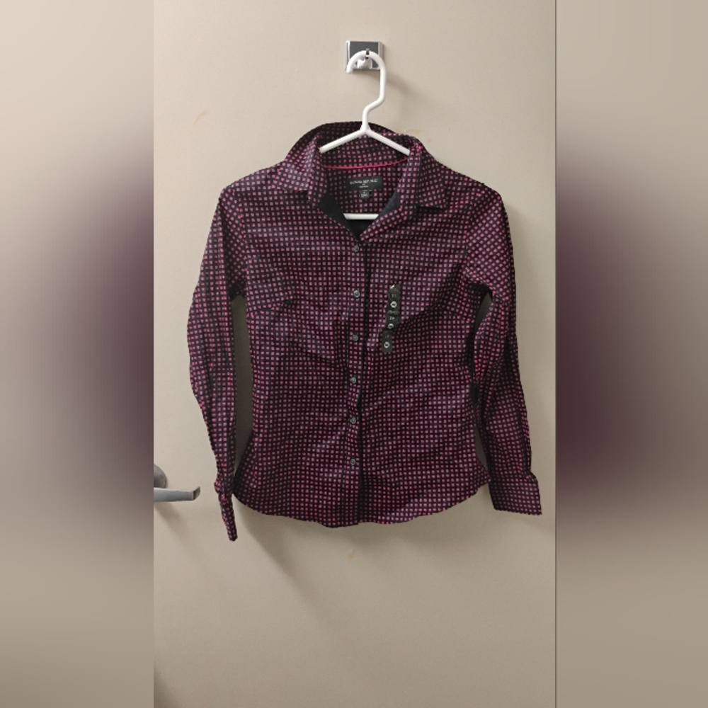 NWOT Banana Republic Checkered Noniron Button Down Collared Shirt 2P
